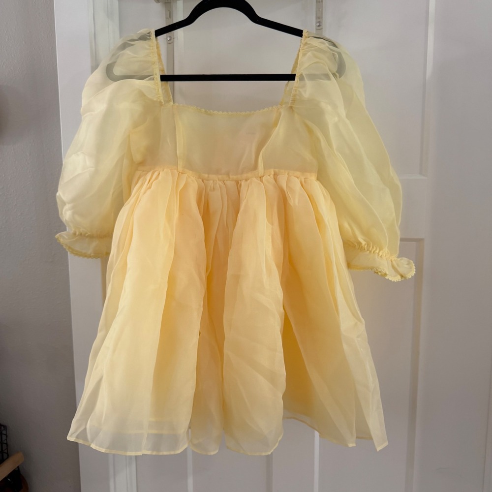 Selkie The Baby Banana Puff Dress with Lace Yellow Organza Mini Coquette XS NWT